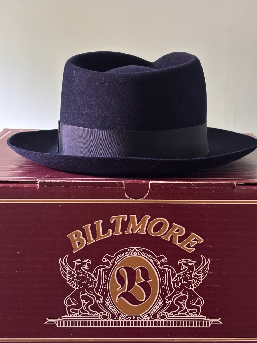 Biltmore Blue Black Wool Fedora with Grosgrain Band - Picture 4 of 8
